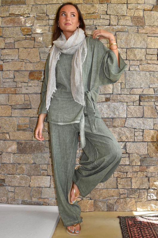 Lindin Linen Blend Kimono Top Washed Khaki